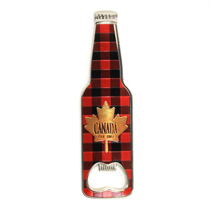 Magnet, Bottle Shaped, Opener, Red & Black Plaid