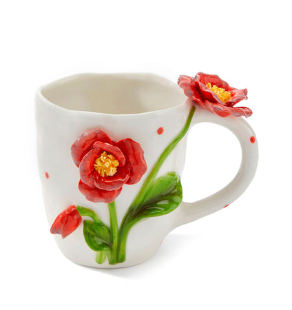 Prcln Decor Mug w/ Red Flowers
