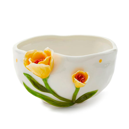 Prcln Decor Bowl w/ Yellow Flowers