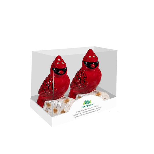 Salt & Pepper Shakers, Ceramic Cardinals On A Log