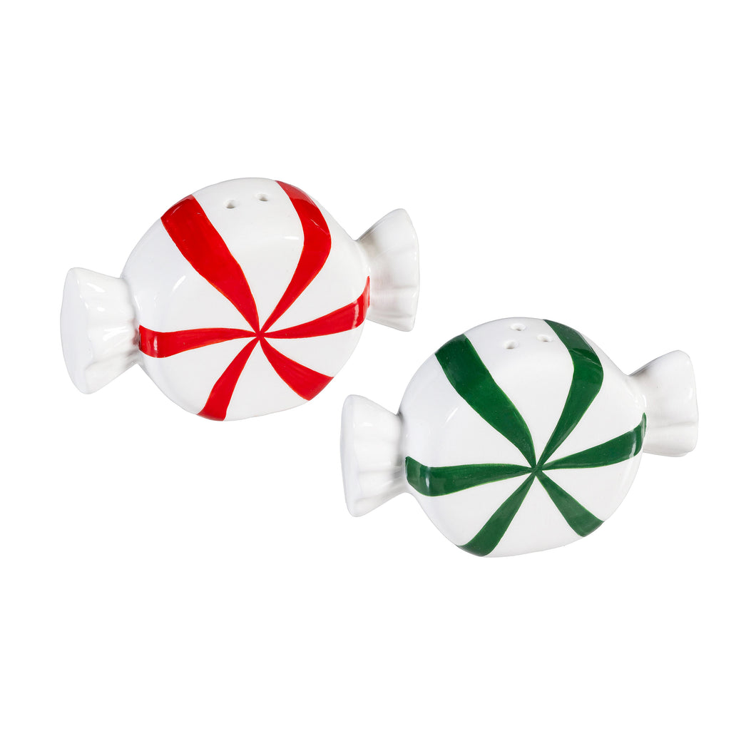 Salt & Pepper Shakers, Ceramic Peppermint Candies
