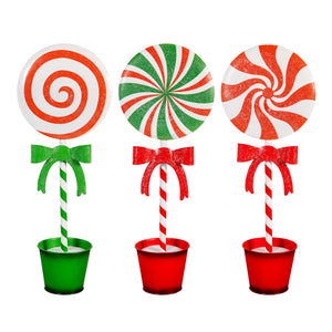 Decor Metal Candy Swirl Statues, Ast