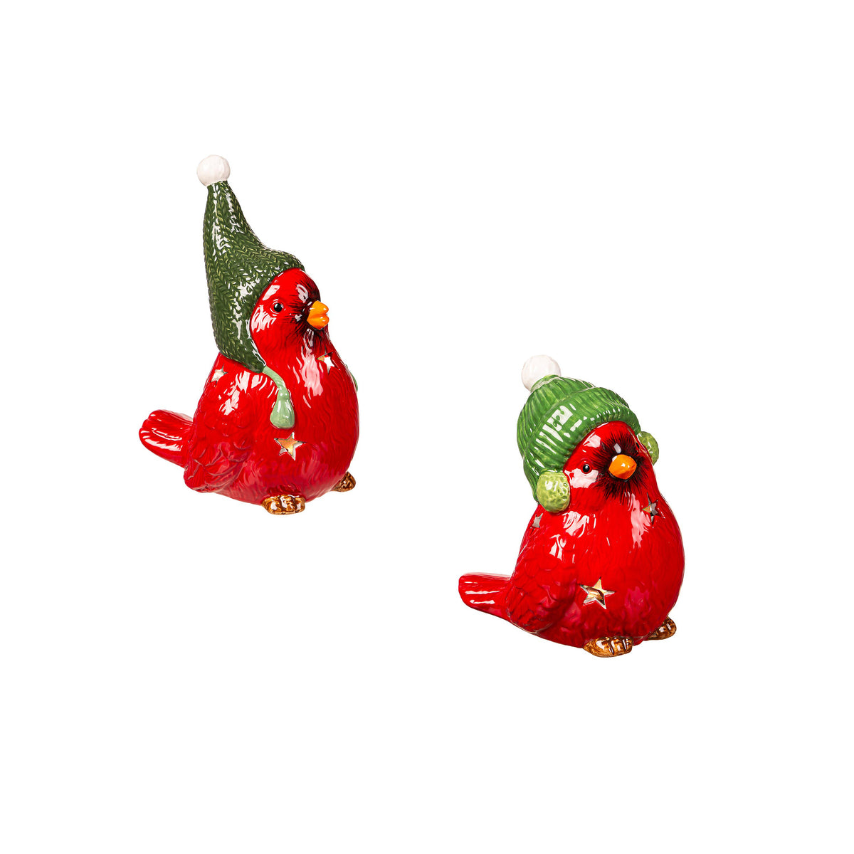 Decor, Ceramic LED Cardinal W/ Star Cut-Ourts, Ast