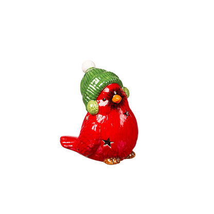 Decor, Ceramic LED Cardinal W/ Star Cut-Ourts, Ast
