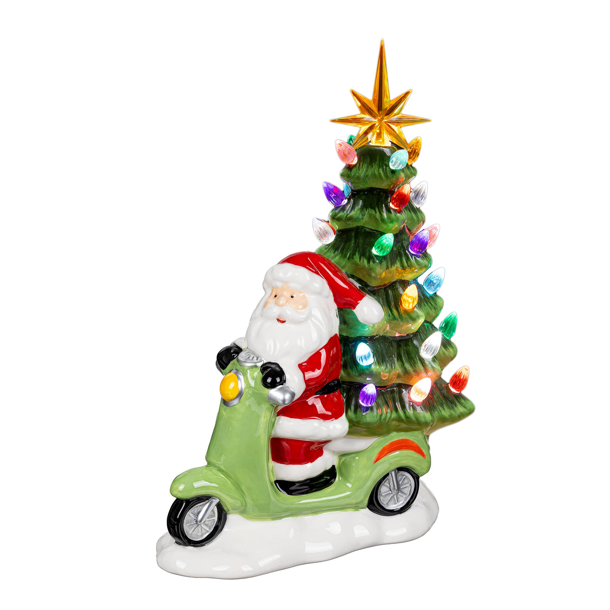 Decor, Resin LED Santa On a Scooter/ Tree
