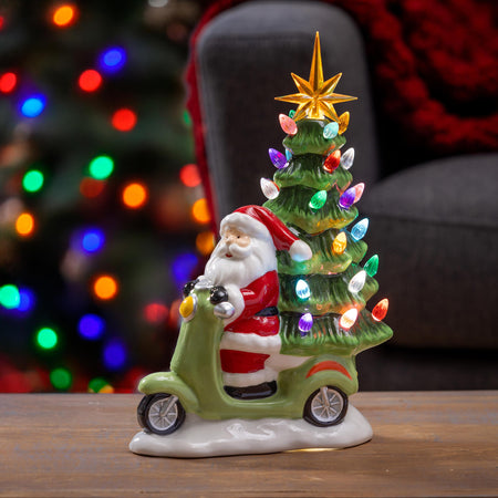 Decor, Resin LED Santa On a Scooter/ Tree