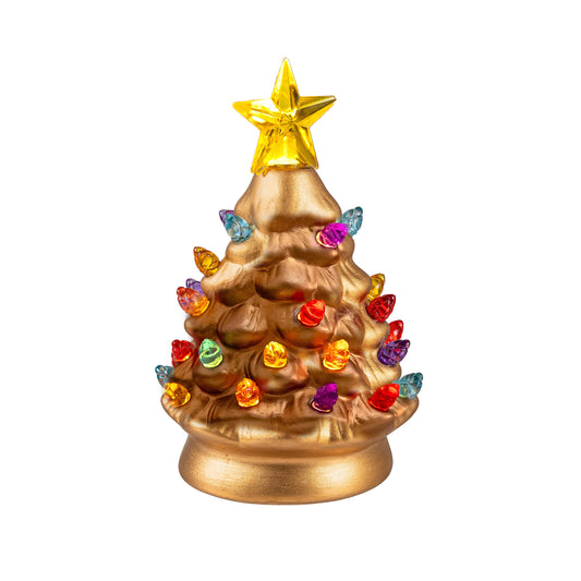 LED Mini Ceramic Christmas Tree, 5in, Metallic