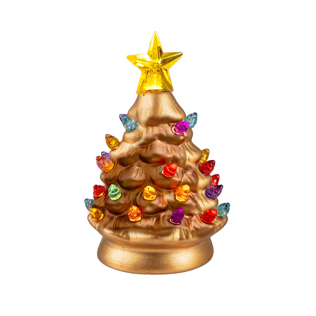LED Mini Ceramic Christmas Tree, 5in, Metallic