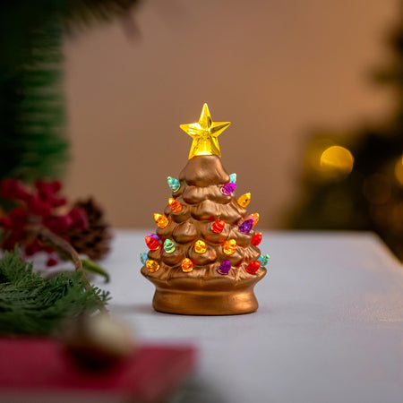 LED Mini Ceramic Christmas Tree, 5in, Metallic