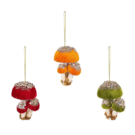 Fabric Mushroom Ornament, 3 Asst