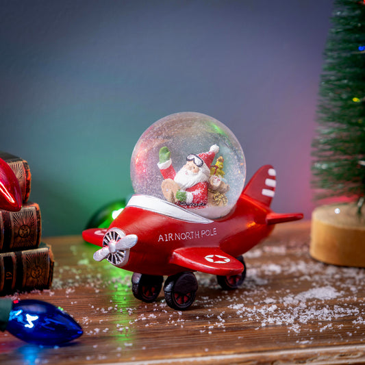 Polyresin Water Globe, Santa in Plane