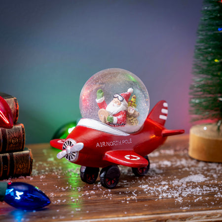 Polyresin Water Globe, Santa in Plane