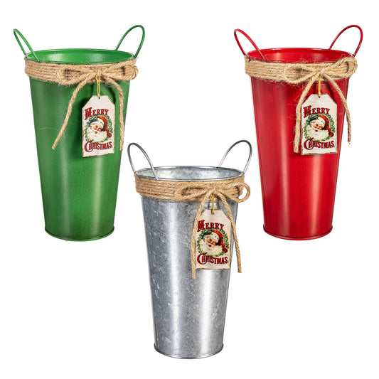 Santa Bucket Planter W/ Tag Assorted