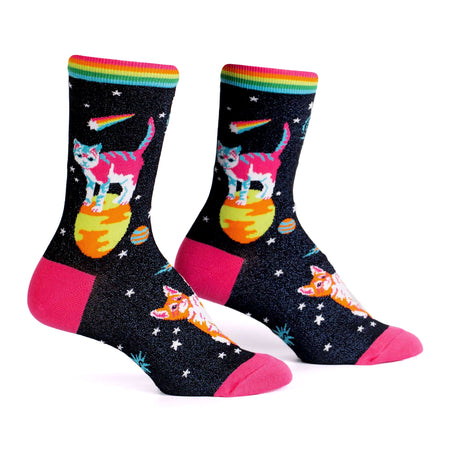 Womans Crew Socks, Space Cats