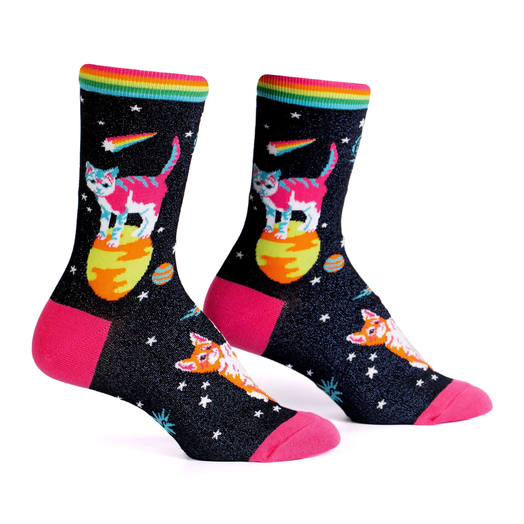 Womans Crew Socks, Space Cats