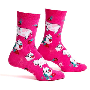 Womans Crew Socks,Strawberry Milk
