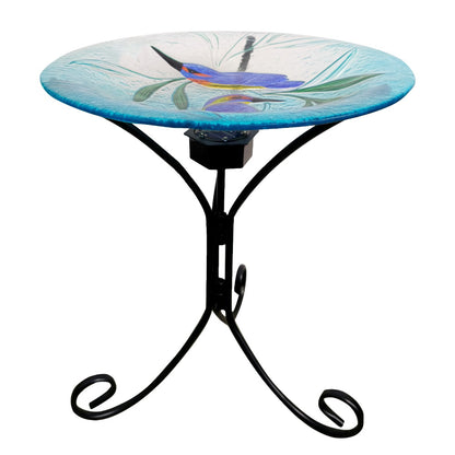 Birdbath Glass Hummingbird With Solar Light