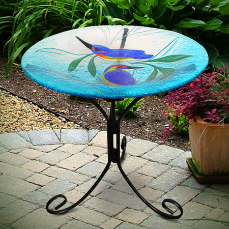 Birdbath Glass Hummingbird With Solar Light