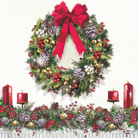 Cocktail Napkin, Bow On Wreath, 20pcs.