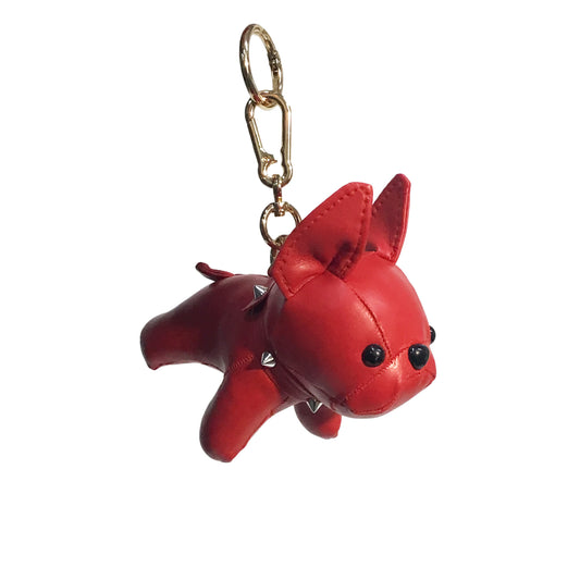 Bag Charm, Faux Leather Bulldog Charm In Red