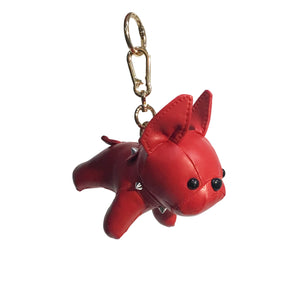 Bag Charm, Faux Leather Bulldog Charm In Red