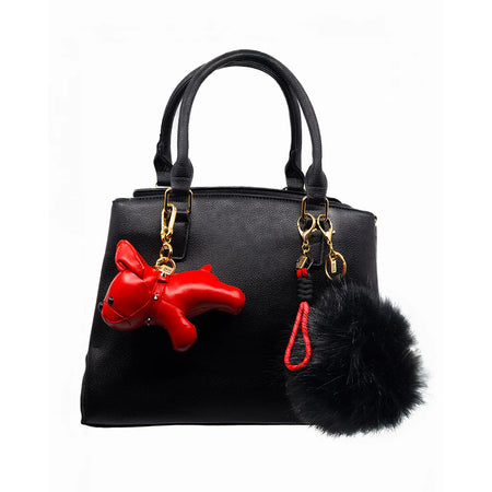 Bag Charm, Faux Leather Bulldog Charm In Red