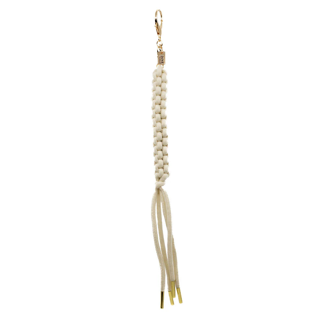Bag Charm, Braided Cord in White