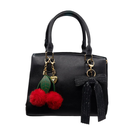 Bag Charm, Faux Fur Pom Cherry In Red