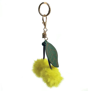 Bag Charm, Faux Fur Pom Cherry In Yellow