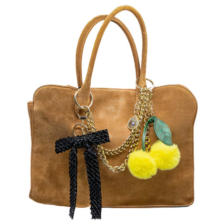 Bag Charm, Faux Fur Pom Cherry In Yellow