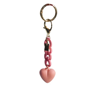 Bag Charm, Heart On Chain In Pink
