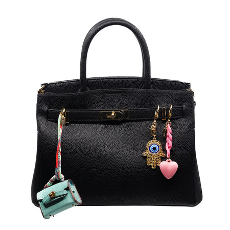 Bag Charm, Heart On Chain In Pink