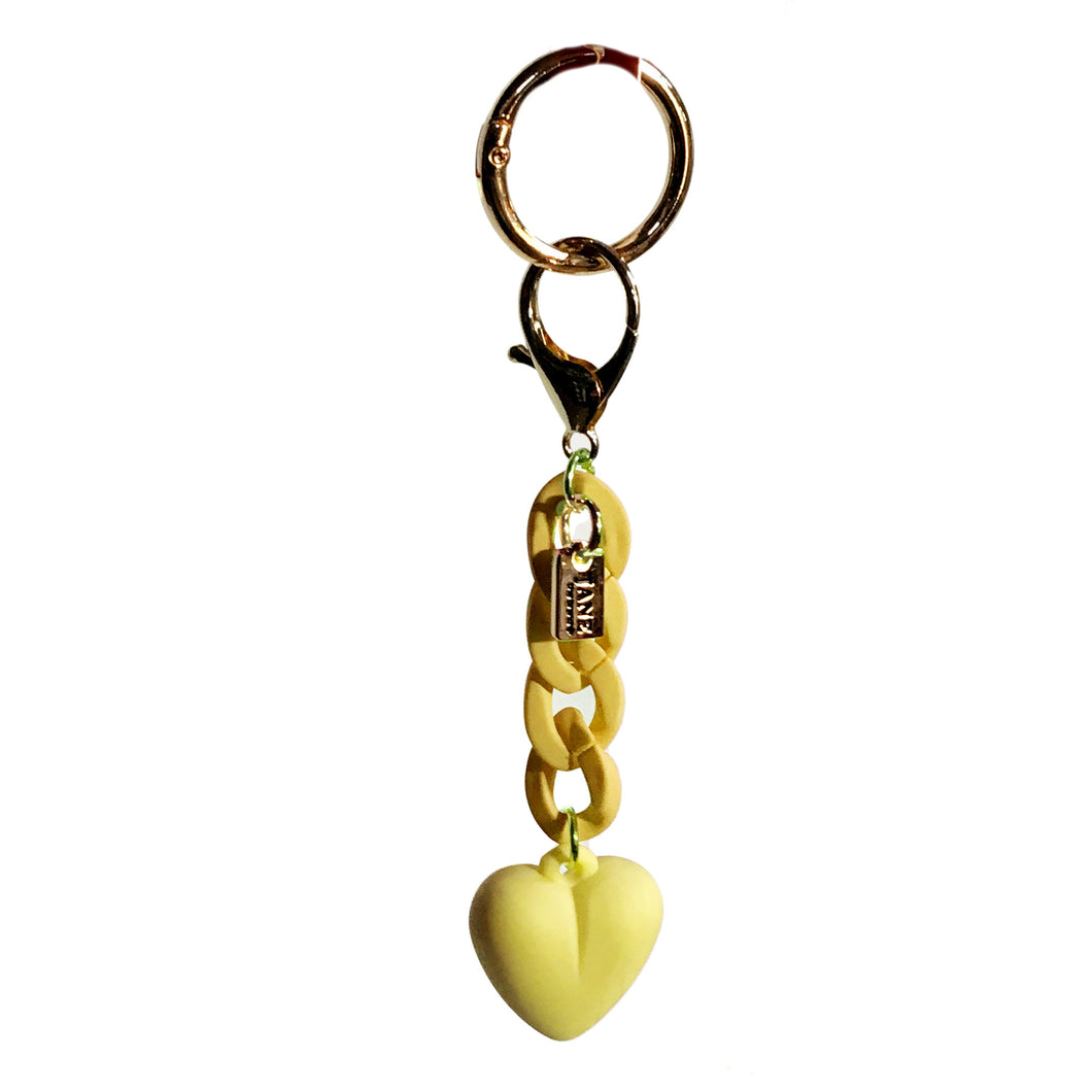 Bag Charm, Heart On Chain In Yellow