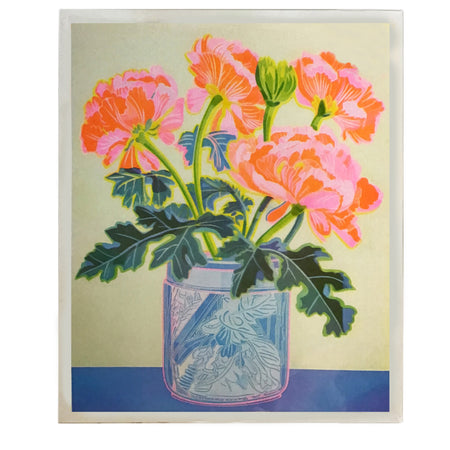 Neon Peonies Riso Print