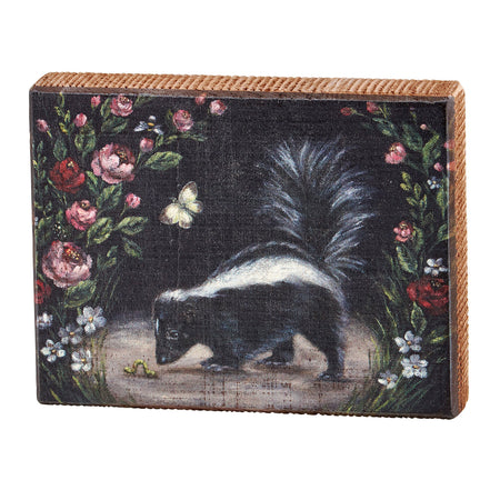 Mini Wood Block Shelf Decor, Woodland Skunk