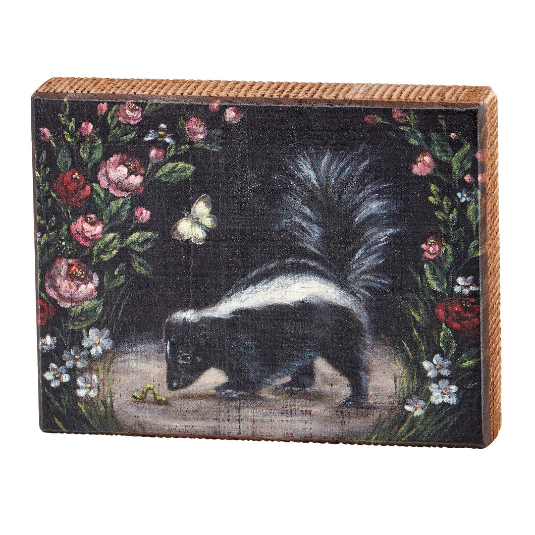 Mini Wood Block Shelf Decor, Woodland Skunk
