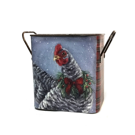 Planter, Metal Christmas Animals, Chicken, Small