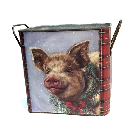 Planter, Metal Christmas Animals, Pig , Medium
