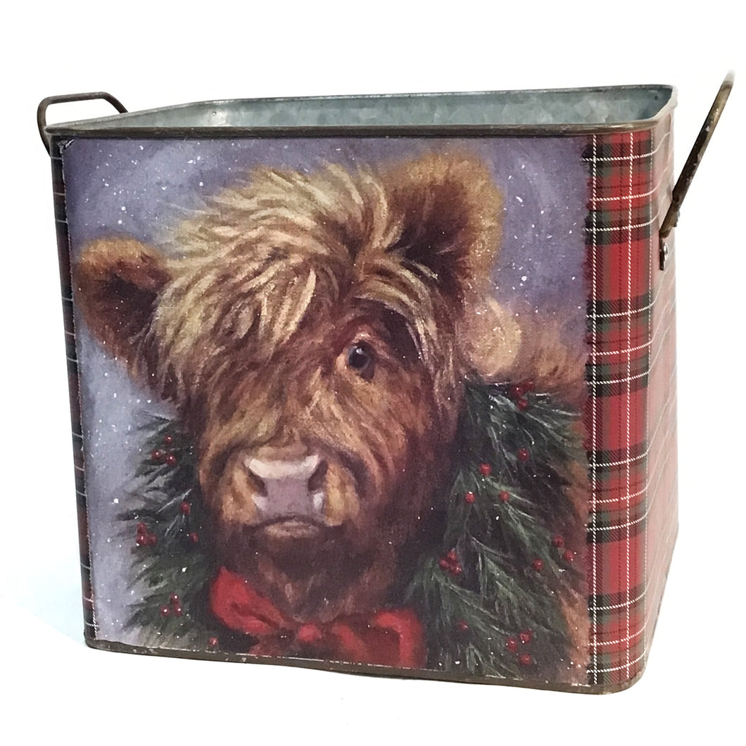 Planter, Metal Christmas Animals, Highland Cow LG