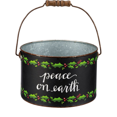 Planter, Metal, Xmas Bucket, Peace on Earth