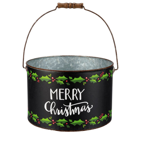 Planter, Metal, Xmas Bucket, Merry Christmas