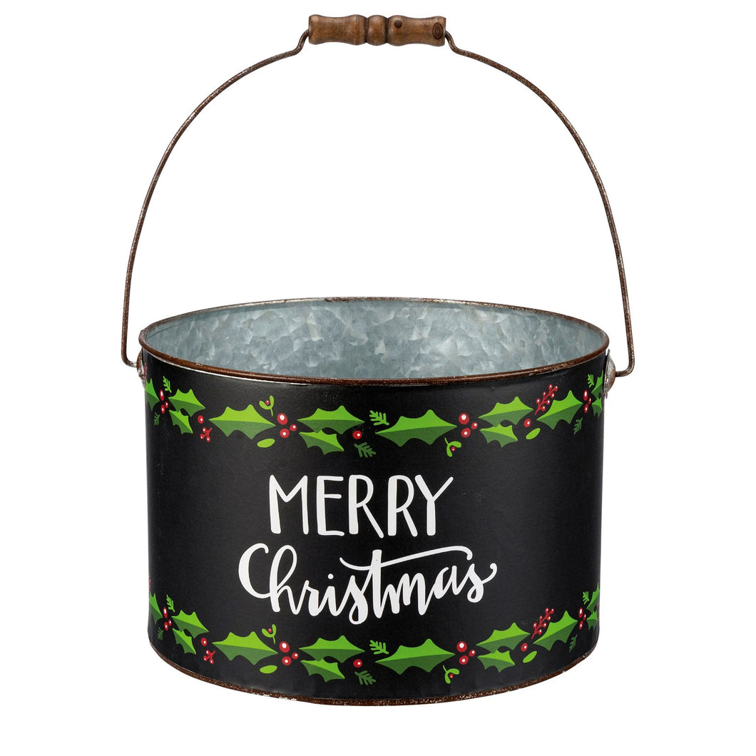 Planter, Metal, Xmas Bucket, Merry Christmas