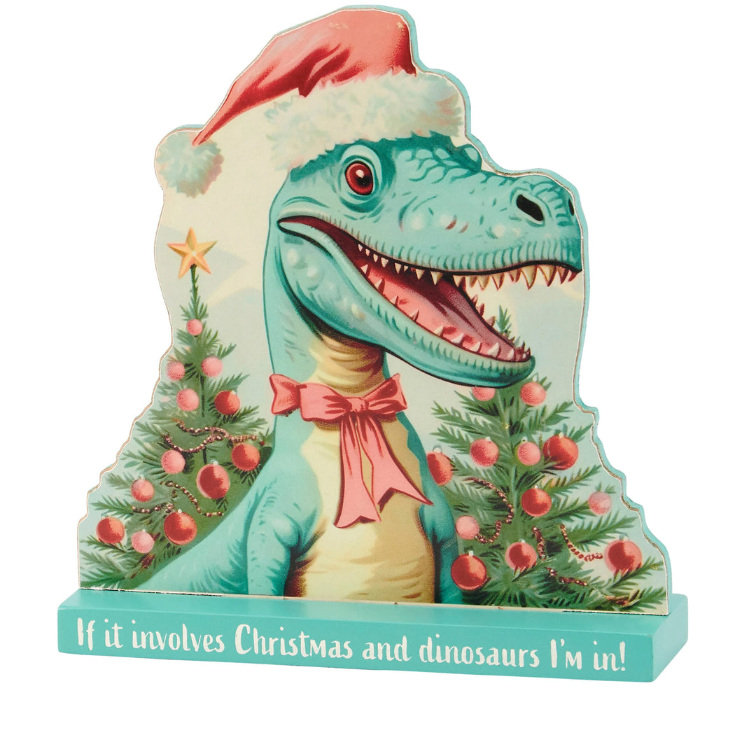 Mini Wood Block Shelf Decor, Dino Christmas