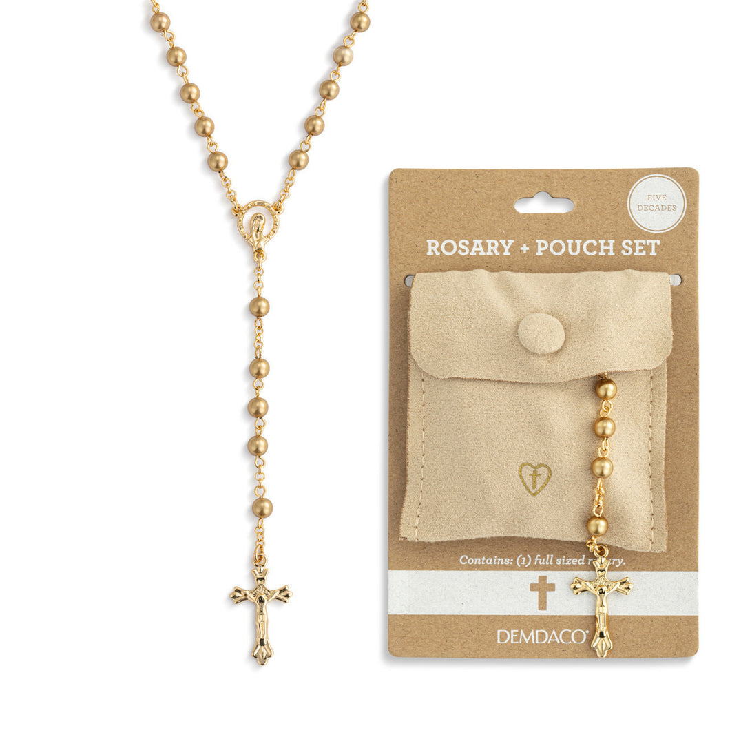 Gold Colored Rosary with Pouch, 18in