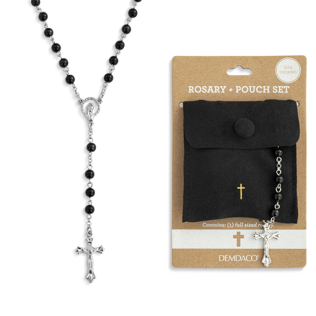Black Colored Rosary with Pouch, 18in