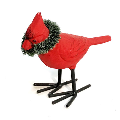 Cast Iron Cardinal W/ Wreath Figurine