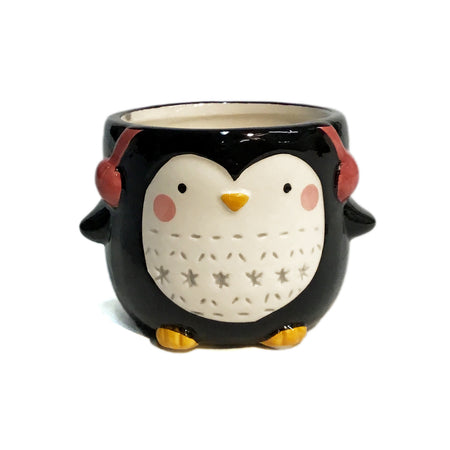 Pot, 2in, Ceramic, Dolomite, Penguin with Earmuffs