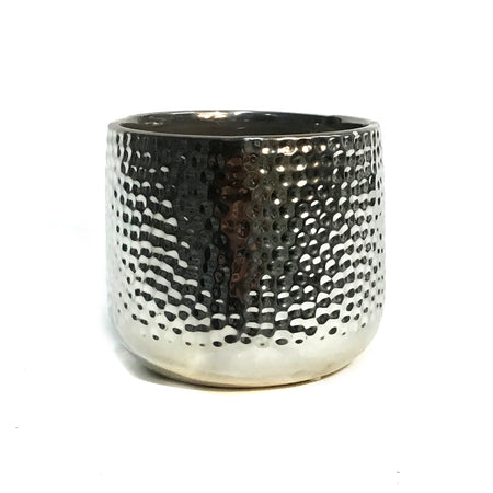 Pot, 4in, Ceramic, Dolomite, Shiny, Silver