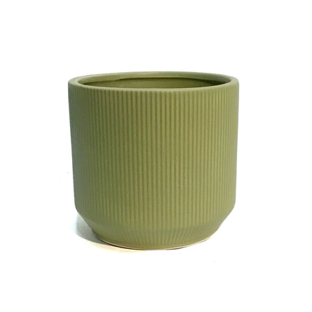 Pot, 4in, Ceramic, Ribbed, Matte Green Ribbed
