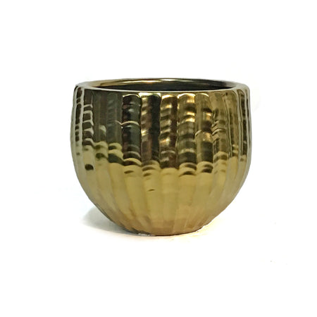 Pot, Small Ceramic, Ribbed, Gold